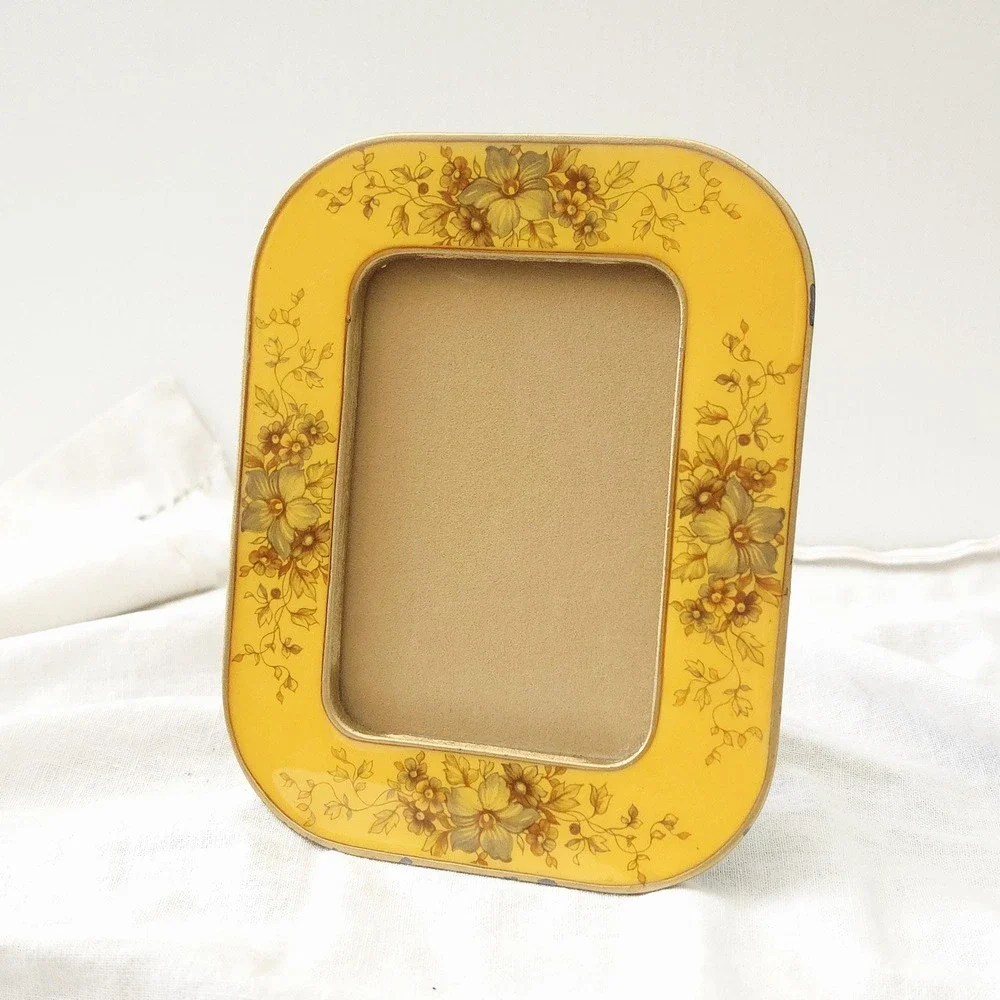 Vintage Enamel Floral Picture Frame, Mid Century Botanical Easel Back Frame